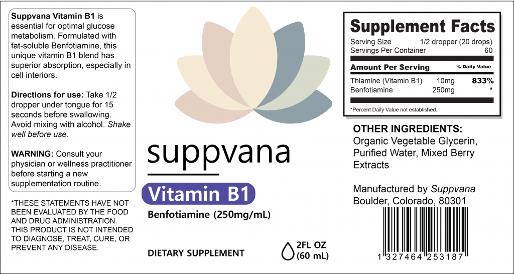 Vitamin B1 Thiamine Liquid Metabolic Booster (Benfotiamine 250mg, 60